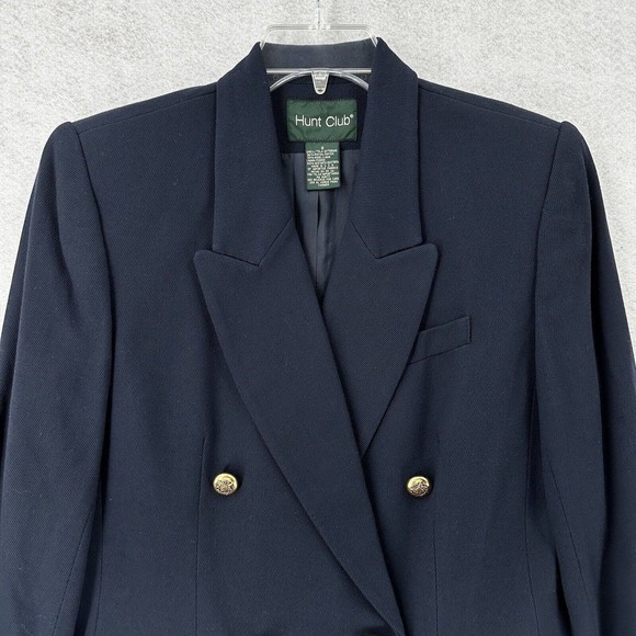 VINTAGE Hunt‎ Club Double Breasted Blazer Womens 8 Jacket Blue Gold Buttons Wool - Picture 3 of 14